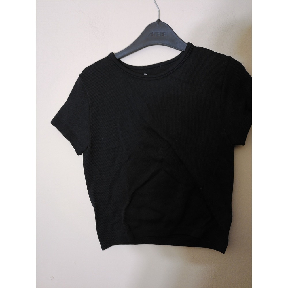 Gilly Hicks Ribbed Crop Top Womens M Black Short Sleeve Slim Fit Casual Basics